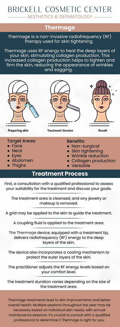 At Brickell Cosmetic Center, our team offers ThermageRF treatments designed to tighten and rejuvenate your skin. Using advanced radiofrequency technology, Thermage FLX targets deep layers of the skin to stimulate collagen production, providing a non-invasive solution for smoother, firmer skin. We tailor each treatment to your unique needs, ensuring the best outcome for a youthful, refreshed appearance. For more information, contact us or request an appointment online! We are conveniently located at 2730 SW 3rd Ave Ste 100, Miami, FL 33129, United States. At Brickell Cosmetic Center, our team offers ThermageRF treatments designed to tighten and rejuvenate your skin. Using advanced radiofrequency technology, Thermage FLX targets deep layers of the skin to stimulate collagen production, providing a non-invasive solution for smoother, firmer skin. We tailor each treatment to your unique needs, ensuring the best outcome for a youthful, refreshed appearance. For more information, contact us or request an appointment online! We are conveniently located at 2730 SW 3rd Ave Ste 100, Miami, FL 33129, United States.