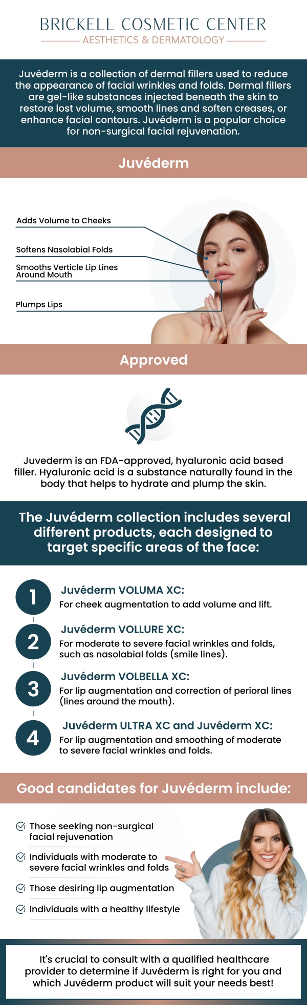 Juvéderm is a popular dermal filler that can effectively restore natural volume and smooth out wrinkles, giving you a more youthful and refreshed appearance. At Brickell Cosmetic Center, licensed medical professionals use Juvéderm to target areas such as the cheeks, under-eye hollows, and nasolabial folds, providing subtle and natural-looking results. This non-surgical treatment is quick, safe, and offers long-lasting effects, making it a favorite for those looking to enhance their facial features without downtime. For more information, contact us or request an appointment online. We are conveniently located at 2730 SW 3rd Ave Ste 100, Miami, FL 33129. Juvéderm is a popular dermal filler that can effectively restore natural volume and smooth out wrinkles, giving you a more youthful and refreshed appearance. At Brickell Cosmetic Center, licensed medical professionals use Juvéderm to target areas such as the cheeks, under-eye hollows, and nasolabial folds, providing subtle and natural-looking results. This non-surgical treatment is quick, safe, and offers long-lasting effects, making it a favorite for those looking to enhance their facial features without downtime. For more information, contact us or request an appointment online. We are conveniently located at 2730 SW 3rd Ave Ste 100, Miami, FL 33129.
