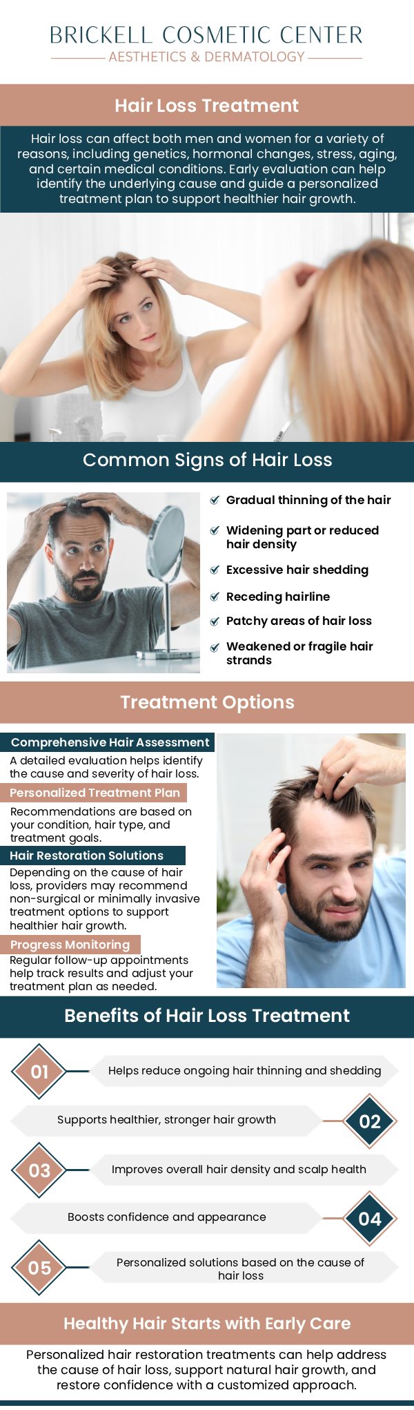Common questions asked by clients: What is hair loss treatment? How does it work for hair loss? Is hair loss treatment safe? How long does a hair loss session take? How can our team at Brickell Cosmetic Center help restore your hair with hair loss treatment? For more information, contact us or request an appointment online. We serve patients from Miami FL, Key Biscayne FL, Wynwood FL, Coconut Grove FL, South Miami FL, Coral Gables FL, and surrounding areas.
